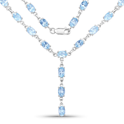 Necklaces-22.95 Carat Genuine Blue Topaz .925 Sterling Silver Necklace