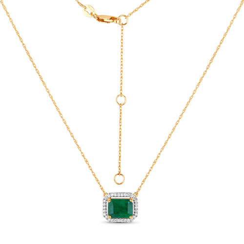 Emerald-1.64 Carat Genuine Zambian Emerald and White Diamond 14K Yellow Gold Necklace