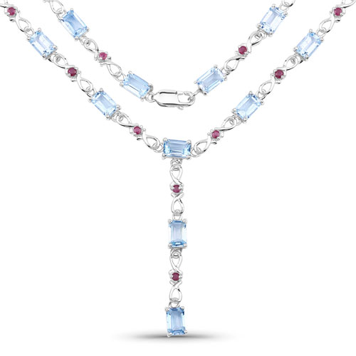 Necklaces-12.23 Carat Genuine Blue Topaz and Ruby .925 Sterling Silver Necklace