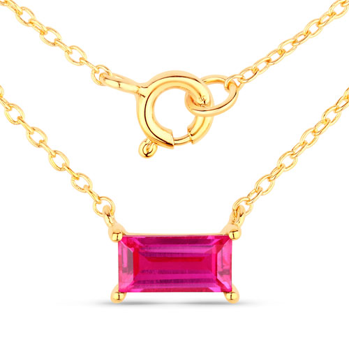 Sapphire-1.09 Carat Created Pink Sapphire .925 Sterling Silver Necklace