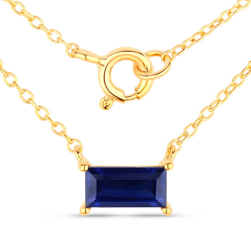 Sapphire-1.18 Carat Created Blue Sapphire .925 Sterling Silver Necklace