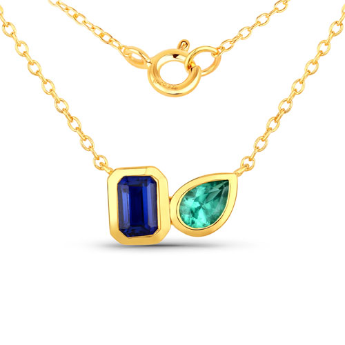 Sapphire-1.27 Carat Created Blue Sapphire and Created Emerald .925 Sterling Silver Necklace