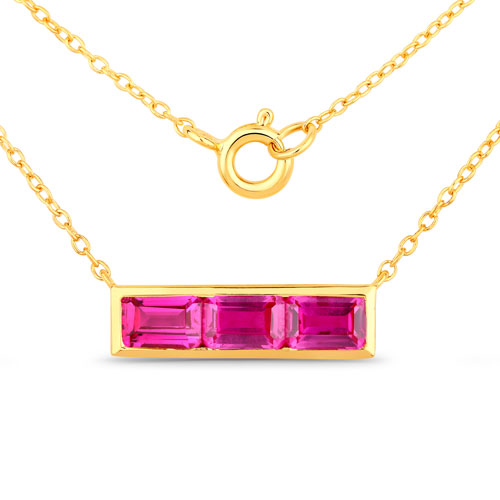 Sapphire-2.43 Carat Created Pink Sapphire .925 Sterling Silver Necklace