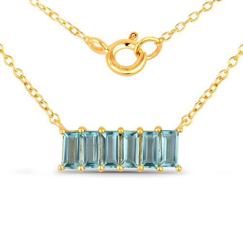 Necklaces-1.26 Carat Created Aquamarine .925 Sterling Silver Necklace