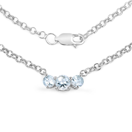Necklaces-0.95 Carat Genuine Aquamarine .925 Sterling Silver Necklace