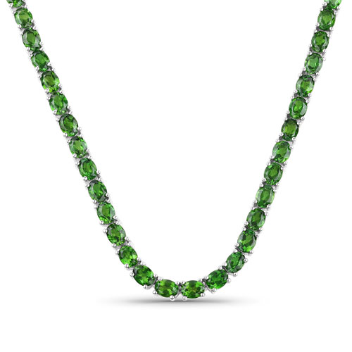 Necklaces-18.92 Carat Genuine Chrome Diopside .925 Sterling Silver Necklace