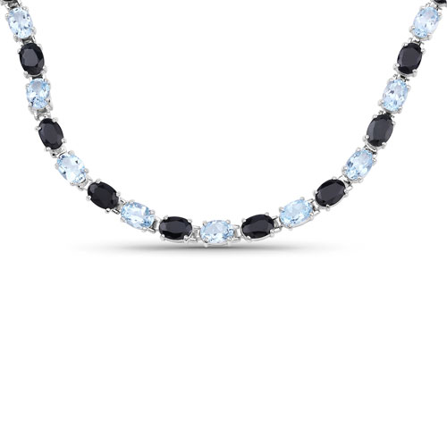Necklaces-47.75 Carat Genuine Blue Topaz and Black Sapphire .925 Sterling Silver Necklace