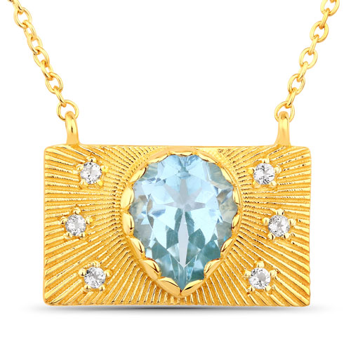 Necklaces-2.03 Carat Genuine Blue Topaz and White Topaz .925 Sterling Silver Necklace