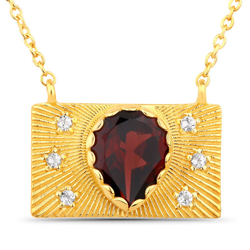 Garnet-1.93 Carat Genuine Garnet and White Topaz .925 Sterling Silver Necklace