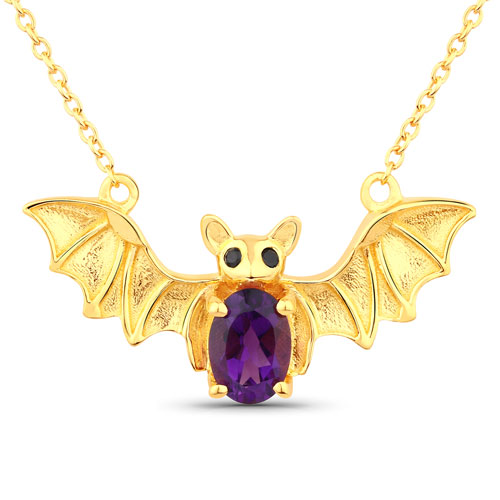 Amethyst-0.83 Carat Genuine Amethyst and Black Spinel .925 Sterling Silver Necklace
