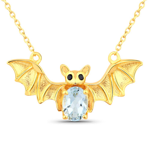 Necklaces-0.98 Carat Genuine Blue Topaz and Black Spinel .925 Sterling Silver Necklace