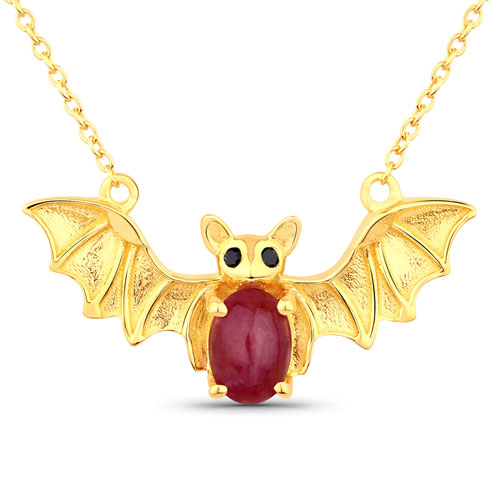 Ruby-1.18 Carat Genuine Ruby and Black Spinel .925 Sterling Silver Necklace