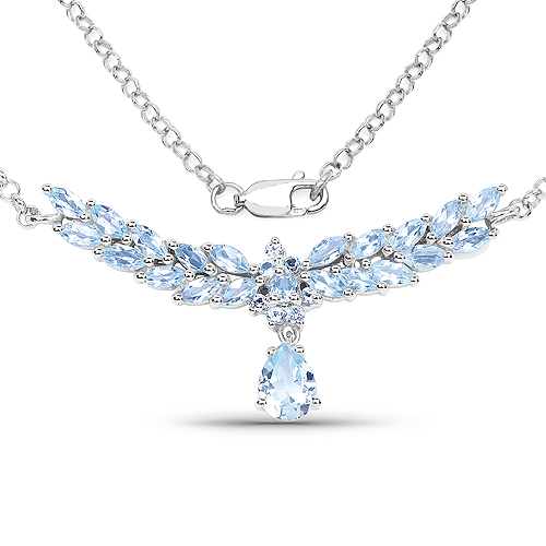 Necklaces-4.72 Carat Genuine Blue Topaz .925 Sterling Silver Necklace