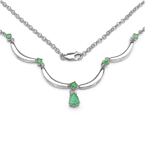 Emerald-1.35 Carat Genuine Emerald .925 Sterling Silver Necklace