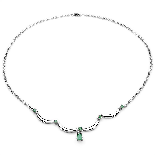 1.35 Carat Genuine Emerald .925 Sterling Silver Necklace