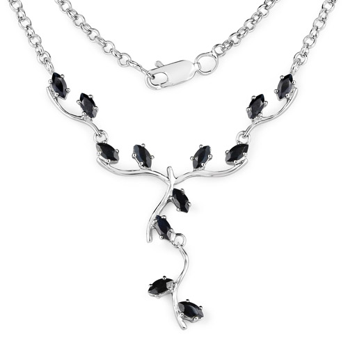 Sapphire-2.40 Carat Genuine Black Sapphire .925 Sterling Silver Necklace