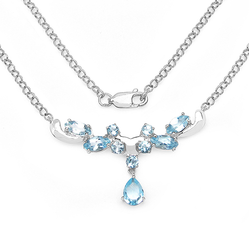 Necklaces-3.57 Carat Genuine Blue Topaz .925 Sterling Silver Necklace