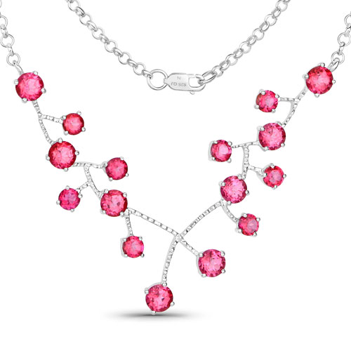 Necklaces-7.92 Carat Genuine Pink Topaz .925 Sterling Silver Necklace