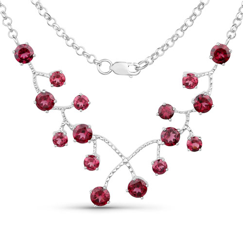 Necklaces-6.00 Carat Genuine Rhodolite Garnet .925 Sterling Silver Necklace