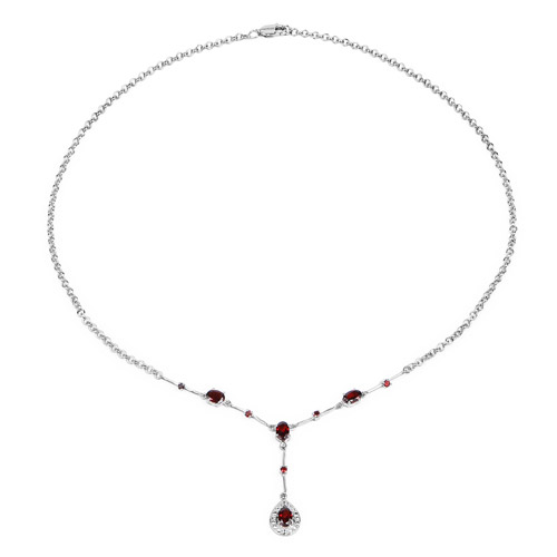 2.26 Carat Genuine Garnet and White Topaz .925 Sterling Silver Necklace