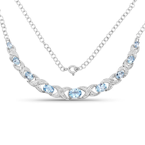 Necklaces-5.66 Carat Genuine Blue Topaz and White Topaz .925 Sterling Silver Necklace