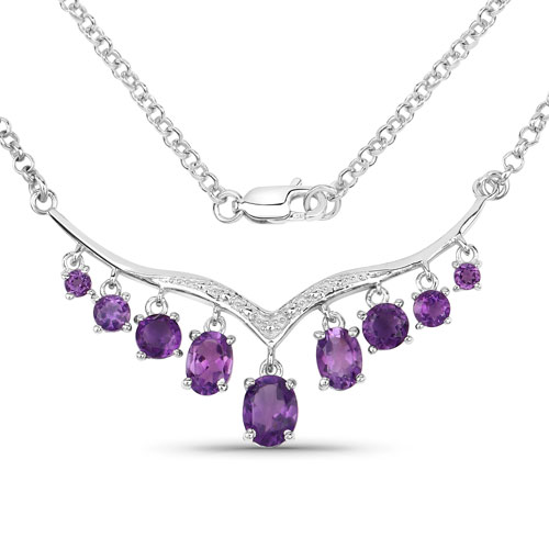 Amethyst-4.33 Carat Genuine Amethyst and White Topaz .925 Sterling Silver Necklace