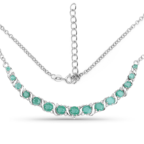 Emerald-4.09 Carat Genuine Emerald and White Diamond .925 Sterling Silver Necklace