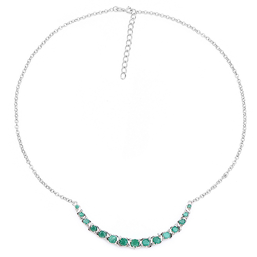 4.09 Carat Genuine Emerald and White Diamond .925 Sterling Silver Necklace