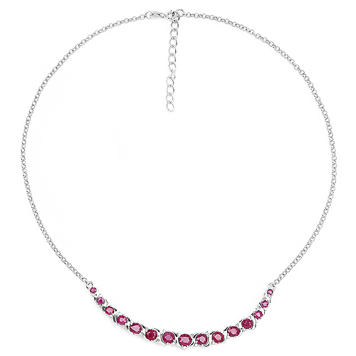 5.09 Carat Genuine Ruby and White Diamond .925 Sterling Silver Necklace