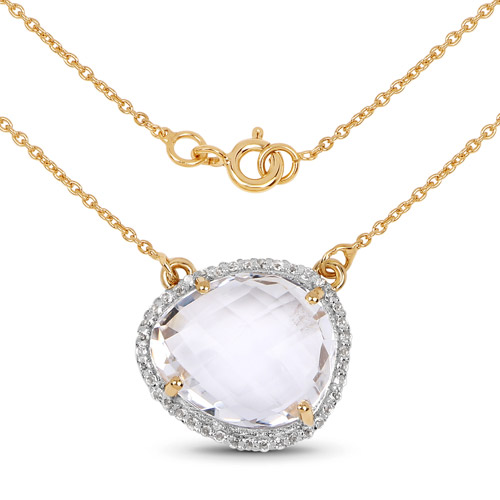 Necklaces-14K Yellow Gold Plated 9.68 Carat Genuine Crystal Quartz and White Topaz .925 Sterling Silver Necklace