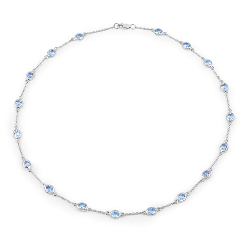 Necklaces-6.48 Carat Genuine Blue Topaz .925 Sterling Silver Necklace