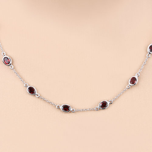 8.10 Carat Genuine Garnet .925 Sterling Silver Necklace