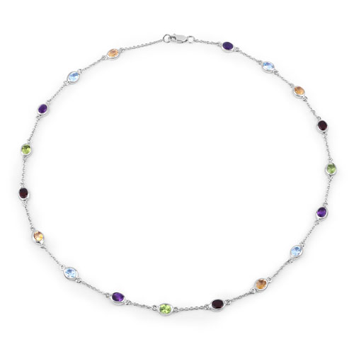 Amethyst-6.52 Carat Genuine Multi Stones .925 Sterling Silver Necklace