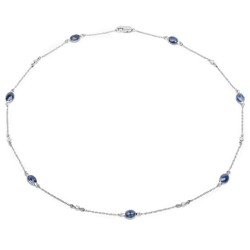 Sapphire-6.43 Carat Genuine Blue Sapphire and White Diamond .925 Sterling Silver Necklace