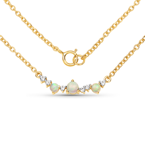 Opal-18K Yellow Gold Plated 0.34 Carat Genuine Ethiopian Opal and White Topaz .925 Sterling Silver Necklace