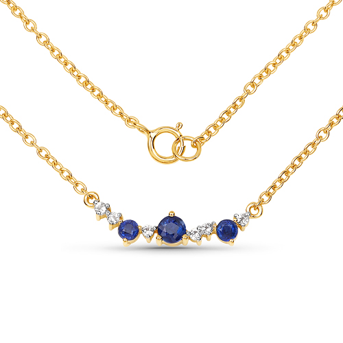 Necklaces-18K Yellow Gold Plated 0.49 Carat Genuine Kyanite and White Topaz .925 Sterling Silver Necklace