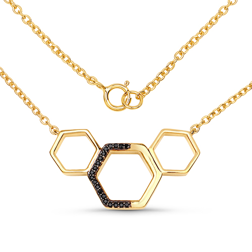 Necklaces-18K Yellow Gold Plated 0.12 Carat Genuine Black Spinel .925 Sterling Silver Necklace