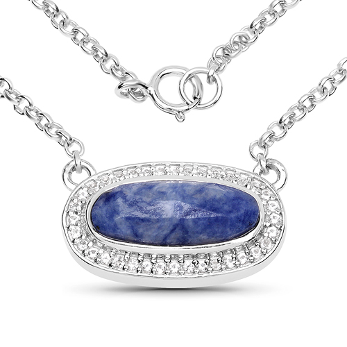 Necklaces-2.41 Carat Genuine Blue Aventurine and White Topaz .925 Sterling Silver Necklace
