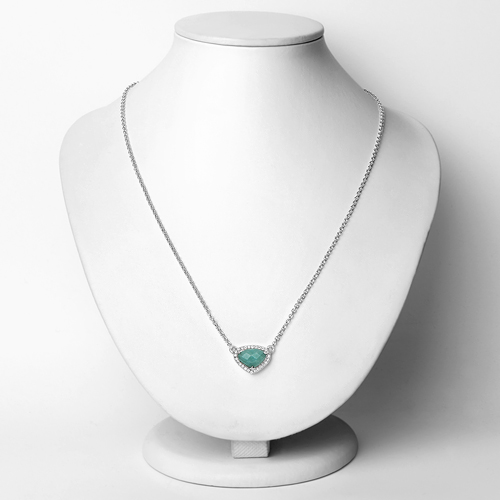 3.38 Carat Genuine Amazonite and White Topaz .925 Sterling Silver Necklace
