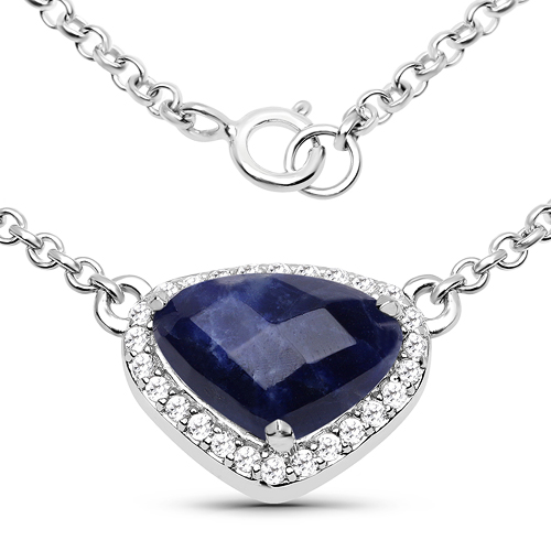 Necklaces-3.18 Carat Genuine Blue Aventurine and White Topaz .925 Sterling Silver Necklace
