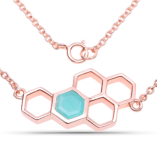 Necklaces-18K Rose Gold Plated 0.80 Carat Genuine Amazonite .925 Sterling Silver Necklace