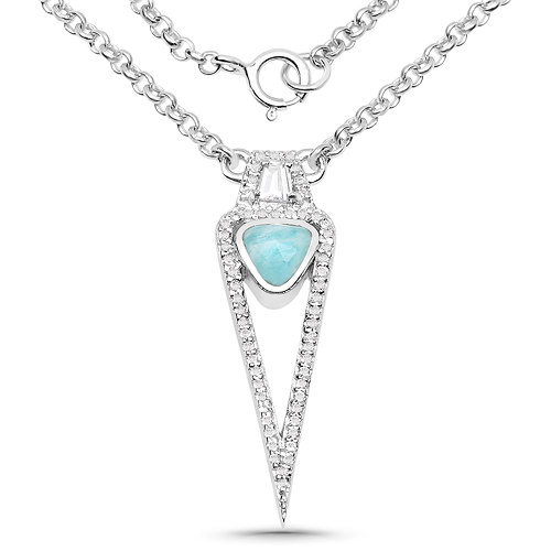 Necklaces-0.87 Carat Genuine Amazonite and White Topaz .925 Sterling Silver Necklace