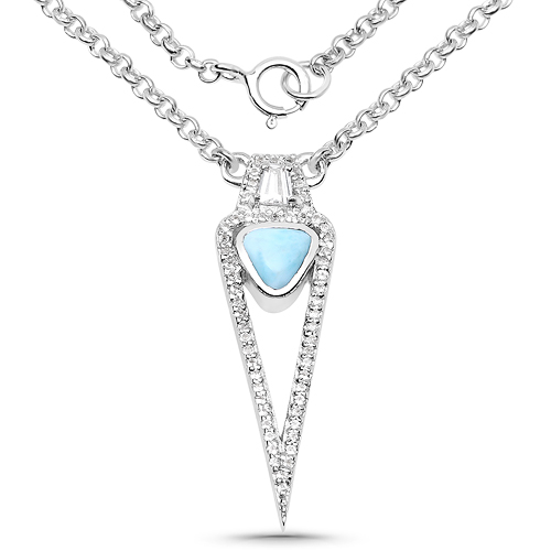 Necklaces-0.89 Carat Genuine Larimar and White Topaz .925 Sterling Silver Necklace