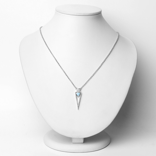 0.89 Carat Genuine Larimar and White Topaz .925 Sterling Silver Necklace