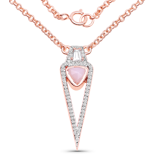 Opal-18K Rose Gold Plated 0.76 Carat Genuine Pink Opal and White Topaz .925 Sterling Silver Necklace