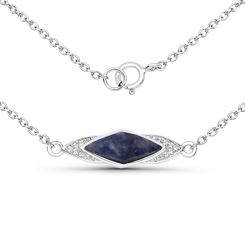 Necklaces-1.20 Carat Genuine Blue Aventurine and White Topaz .925 Sterling Silver Necklace