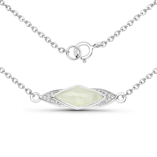 Necklaces-1.37 Carat Genuine Prehnite and White Topaz .925 Sterling Silver Necklace