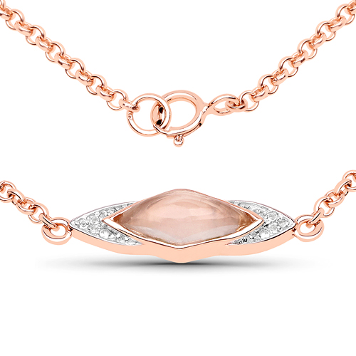 Necklaces-18K Rose Gold Plated 1.45 Carat Genuine Rose Quartz and White Topaz .925 Sterling Silver Necklace