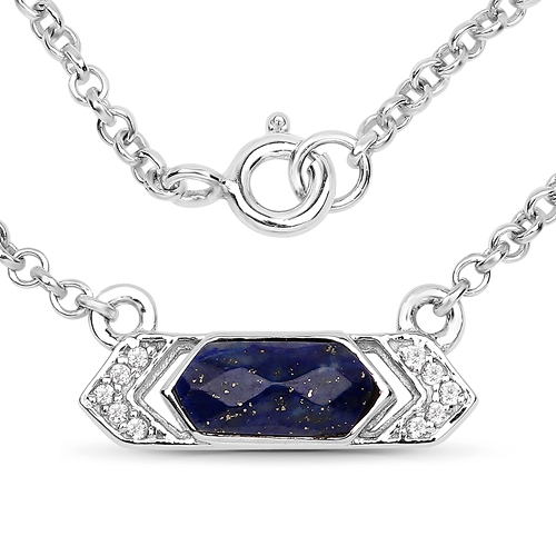 Necklaces-0.75 Carat Genuine Blue Aventurine and White Topaz .925 Sterling Silver Necklace
