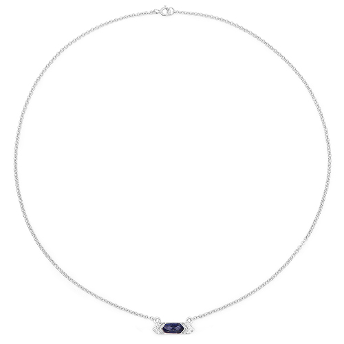 0.75 Carat Genuine Blue Aventurine and White Topaz .925 Sterling Silver Necklace